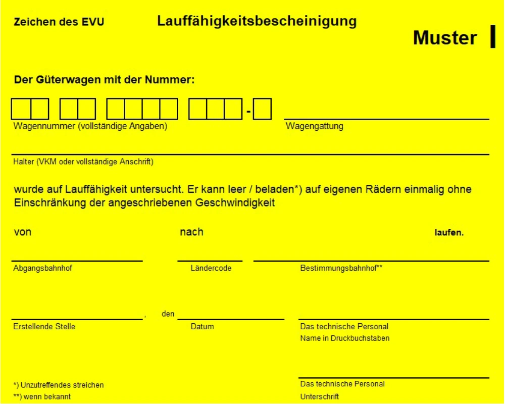 Originalvorlage Muster I · Lauffähigkeitsbescheinigung